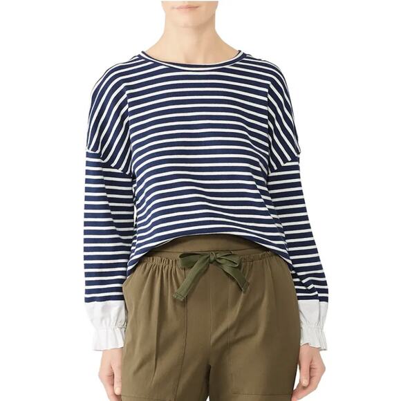 Kinly Blue White Striped Cuffed Sweatshirt MEDIUM Preppy Nautical Designer $198 - Picture 1 of 9
